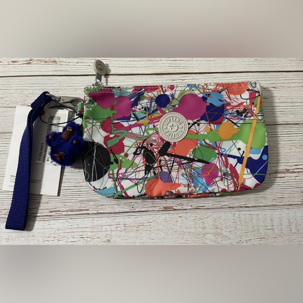 NWT Kipling Creativity XL Splatter Paint Nylon Zip Pouch Wristlet